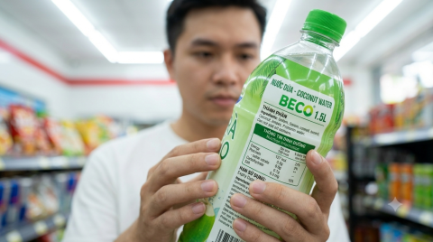 Đọc nhãn và kiểm tra thông tin nước dừa đóng chai