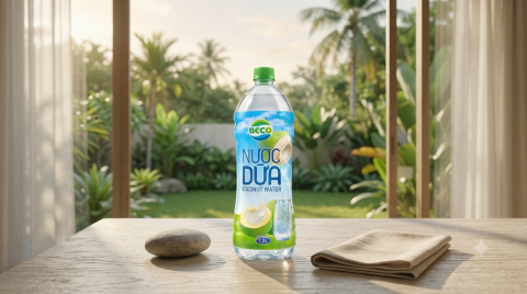 Nước dừa đóng chai trong bối cảnh thưởng thức đồ uống
