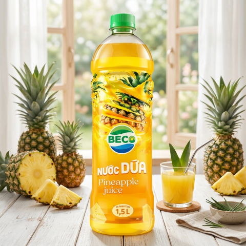 Nước dứa đóng chai trong bối cảnh thưởng thức đồ uống trái cây
