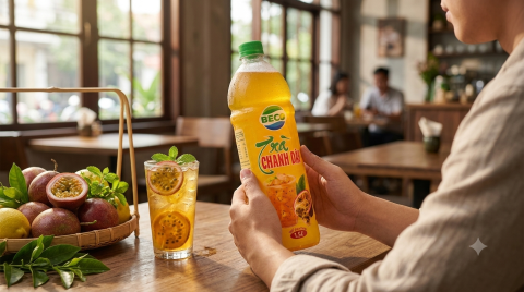 Người tiêu dùng kiểm tra nhãn trà chanh dây đóng chai trước khi lựa chọn